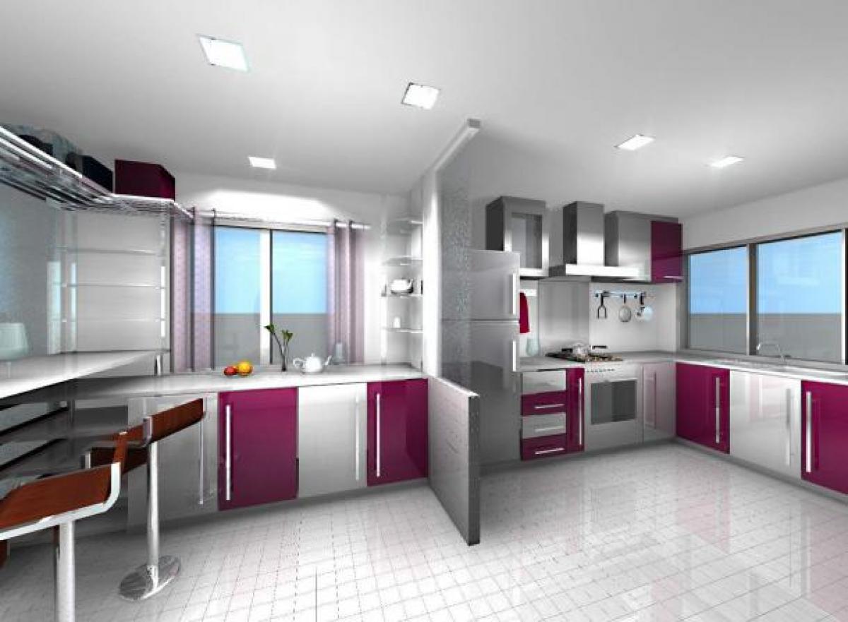 Desain Interior Rumah Minimalis Warna Cat Pink di Dapur Gaya Modern